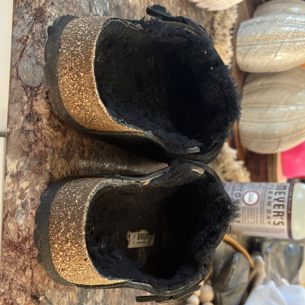 Birkenstock Boston Black Fuzzy Clogs